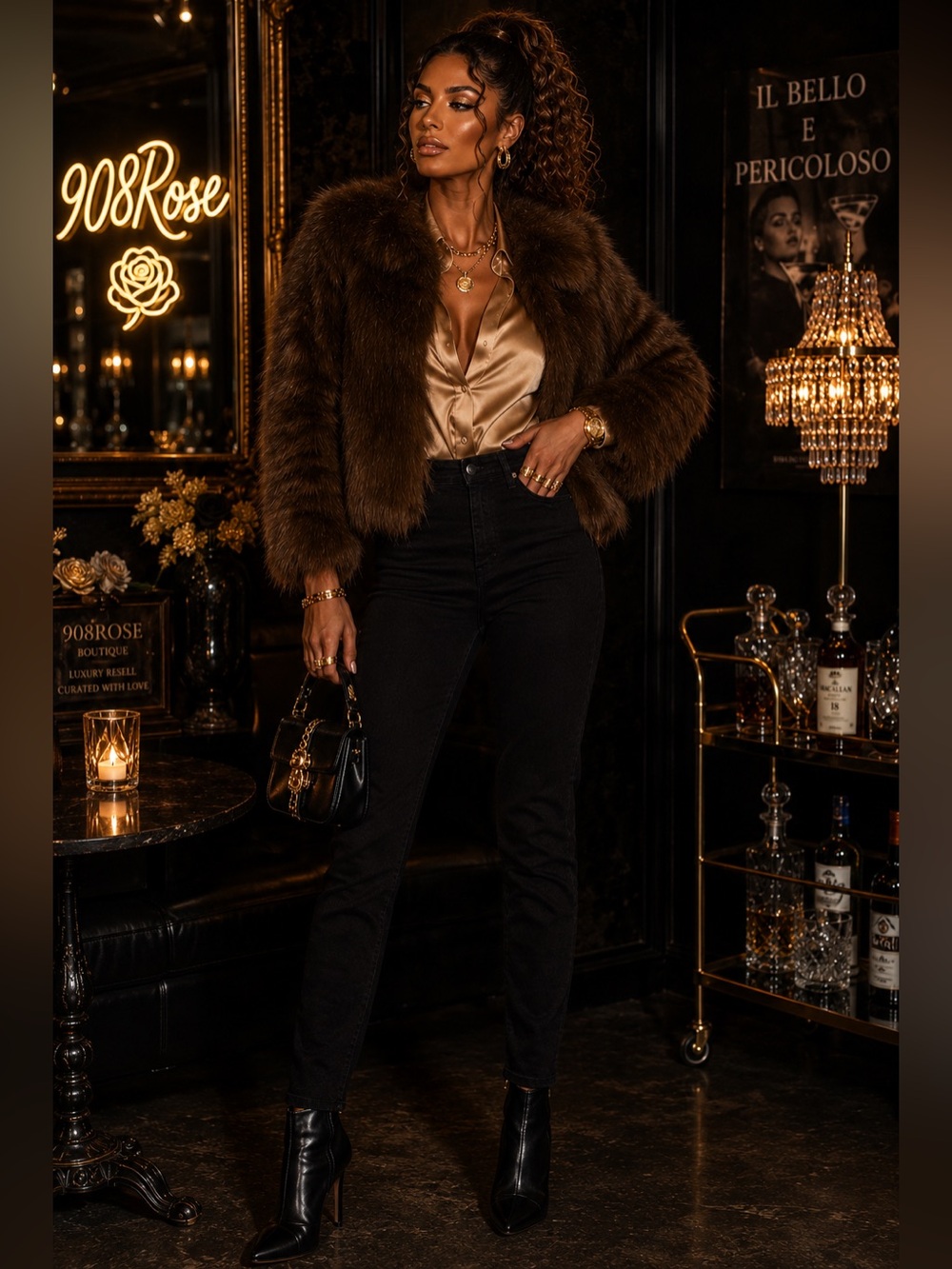 NWT Boutique Genuine Fox Fur Knitted Jacket Brown Soft Luxe 4 Clasp M